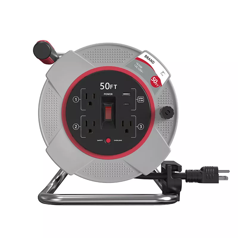 Bobine en plastique 50 pieds de corde des débouchés Usb2.4a de 3 avec la protection de surcharge Bobine en plastique 50 pieds de corde des débouchés Usb2.4a de 3 avec la protection de surcharge