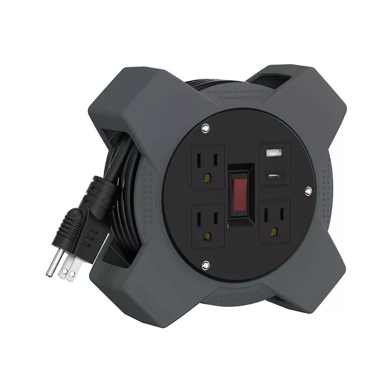 3 Outlets Usb Plastic Cord Reel 20ft